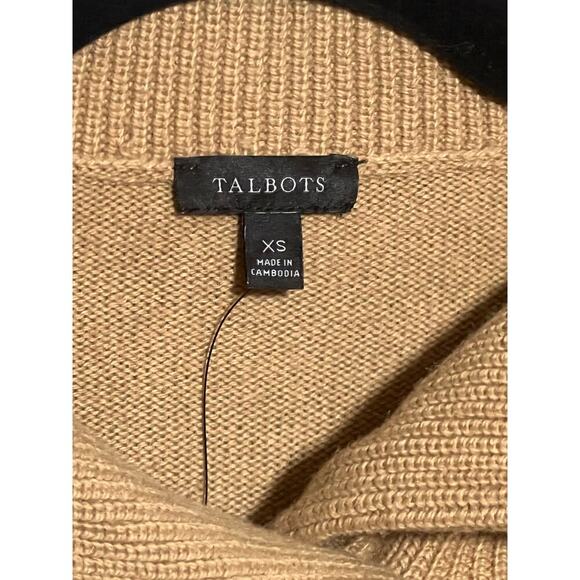 NWT Talbots Knit Sweater Camel with White Stripe XS Shawl Neck Cotton Miix - Picture 3 of 6